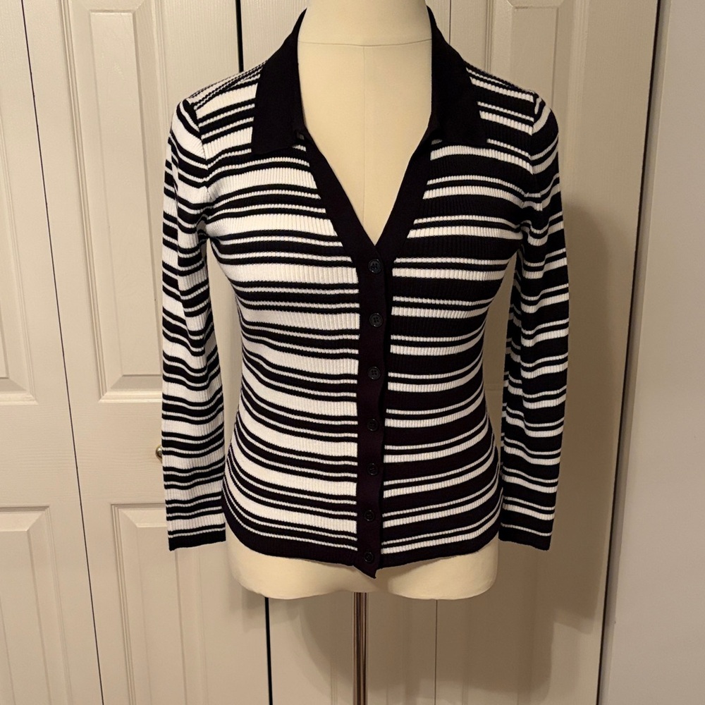 Cato Black and White Striped Cardigan